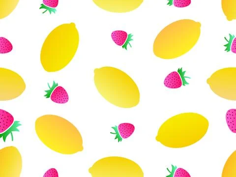 Seamless pattern with strawberries and lemons, gradient colors. Summer frui.. Stock Illustration