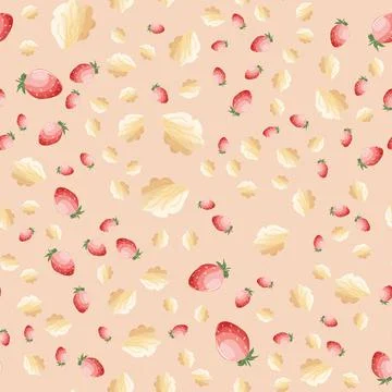 Seamless pattern with strawberries and marshmallows. In pink. Stock Illustration