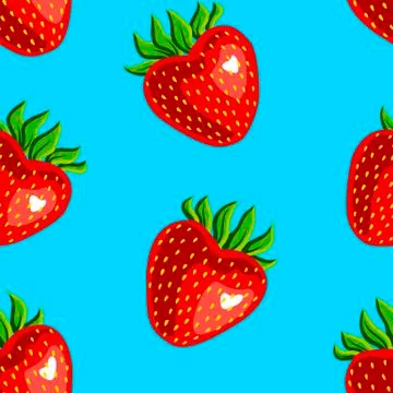 Seamless pattern of strawberries on a blue background Stock Illustration