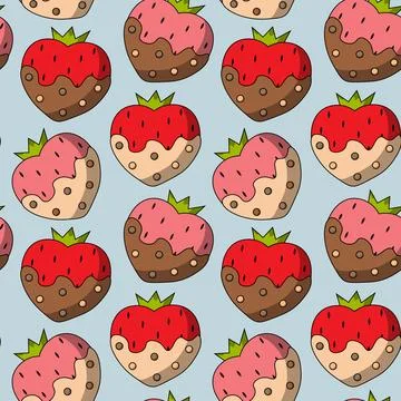 Seamless pattern with Strawberries in chocolate shaped Heart Illustrazione stock