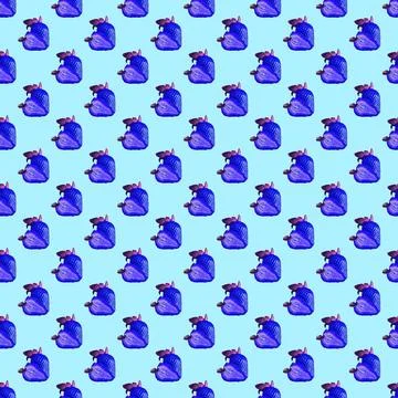 Seamless Pattern of Strawberries Created Heart Shape on  Blue Background 스톡 사진