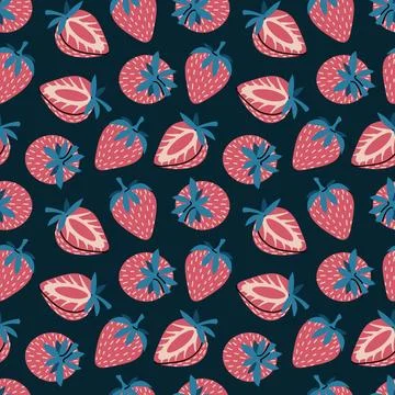 Seamless Pattern With Strawberries In Flat Style. Valentine's Day Berry Tex.. Illustrazione stock