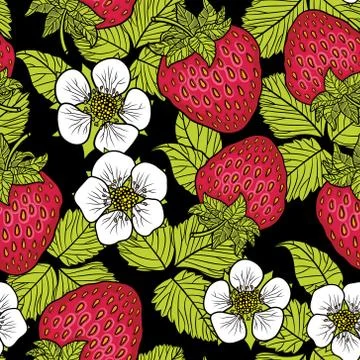 Seamless pattern with strawberries. Graphic stylized drawing. Stock Illustration