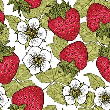 Seamless pattern with strawberries. Graphic stylized drawing. Stock Illustration
