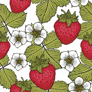 Seamless pattern with strawberries. Graphic stylized drawing. Stock Illustration