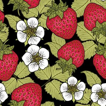 Seamless pattern with strawberries. Graphic stylized drawing. Stock Illustration