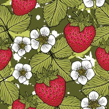 Seamless pattern with strawberries. Graphic stylized drawing. Stock Illustration