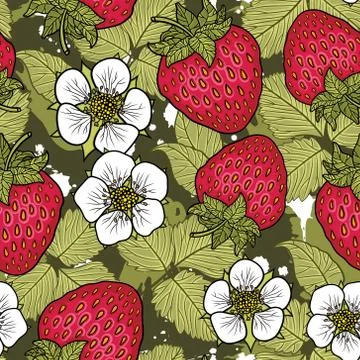Seamless pattern with strawberries. Graphic stylized drawing. Stock Illustration