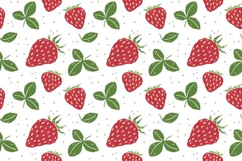 Seamless pattern strawberries with leaves on white Stock Illustration