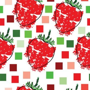 Seamless pattern with strawberries vector and squares Stock Illustration