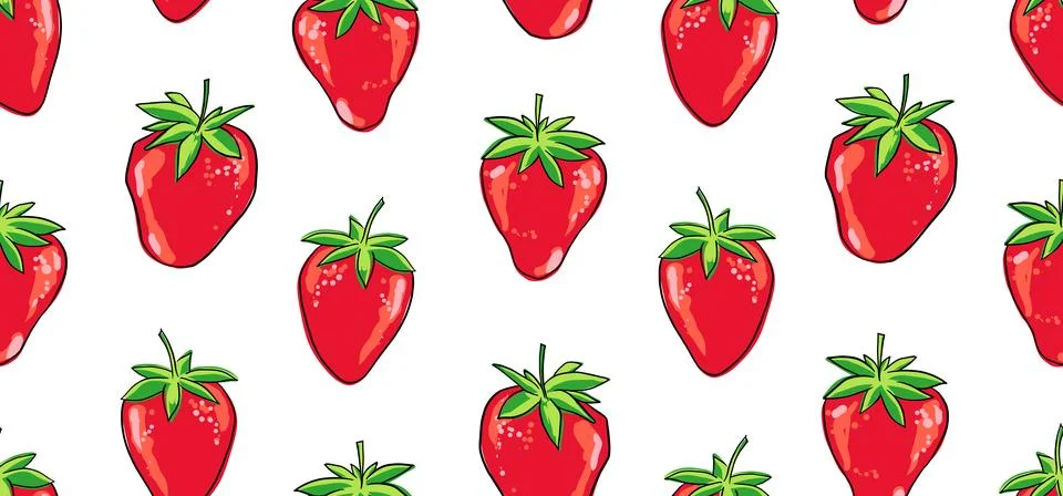 Seamless pattern with strawberries on a white background. Vector illustration. Stock Illustration