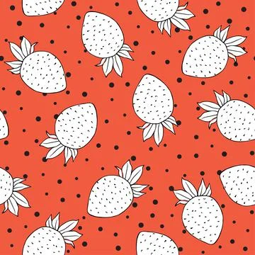 Seamless pattern strawberries in white on red background Stock Illustration
