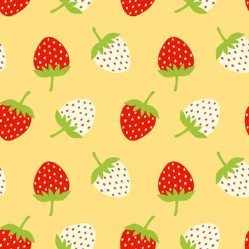 Seamless Pattern Strawberries, Yellow Background Ilustración de archivo