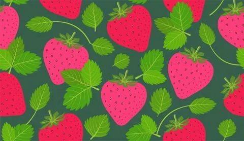 Seamless pattern with strawberry and leaves Stock Illustration