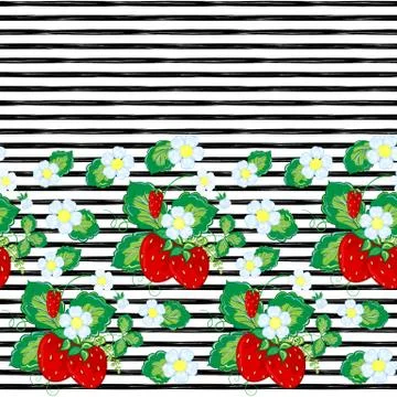Seamless pattern with strawberry and strips. Vector illustration. Stock Illustration