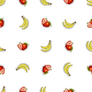 Seamless Pattern Strawberry Banana Stock Illustration