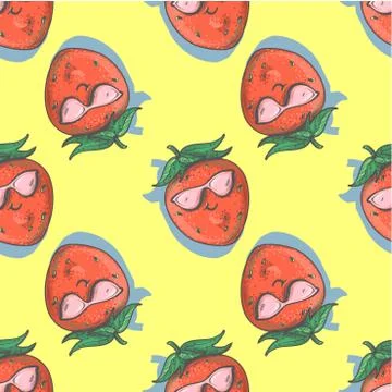 Seamless pattern with Strawberry Cartoon smiling Character with cool Attitude Stock Illustration