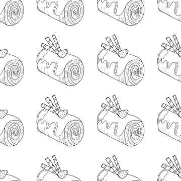 Seamless pattern from strawberry chocolate roll. Vector illustration of a sea Stock Illustration