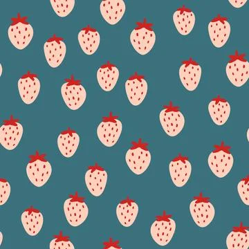 Seamless pattern with strawberry on color background. Natural delicious fresh Stock Illustration