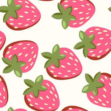 Seamless pattern with strawberry on color background. Natural delicious fresh Stock Illustration