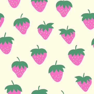 Seamless pattern with strawberry on color background. Natural delicious fresh Stock Illustration