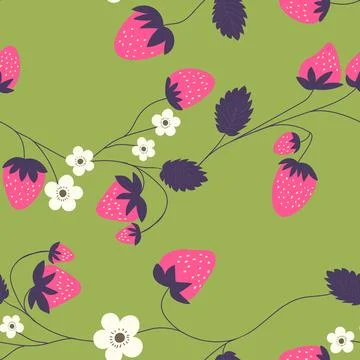 Seamless pattern with strawberry on color background. Natural delicious fresh Stock Illustration