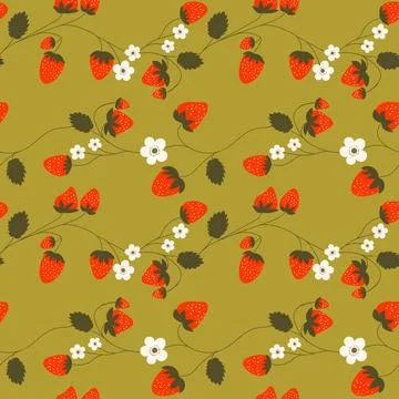 Seamless pattern with strawberry on color background. Natural delicious fresh Stock Illustration