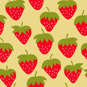 Seamless pattern with strawberry on color background. Natural delicious fresh Stock Illustration