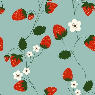 Seamless pattern with strawberry on color background. Natural delicious fresh Stock Illustration
