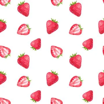 Seamless pattern with strawberry. Hand drawn watercolor illustration. Isolated Stock Illustration
