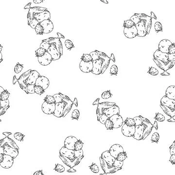 Seamless pattern strawberry ice cream sketch hand drawn Stockillustratie