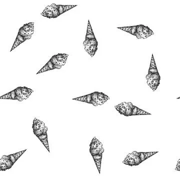 Seamless pattern strawberry ice cream cone sketch hand drawn Stock Illustration