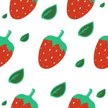 Seamless pattern Strawberry leaves fruit with cartoon isolated on white.Brigh Foto stock