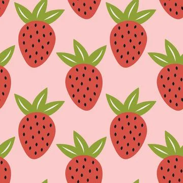 Seamless pattern with strawberry on pink background Stock Illustration