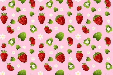 Seamless pattern with strawberry on pink background Stock Illustration