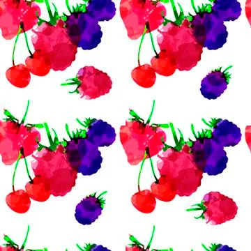 Seamless pattern with strawberry, raspberry, blackberry, cherry, berry with b Illustrazione stock
