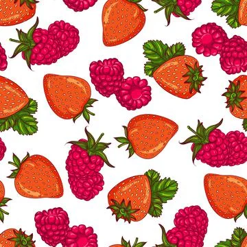 Seamless pattern strawberry raspberry Stock Illustration
