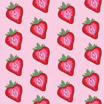 Seamless pattern with Strawberry Shaped Like a Vulva. Stock-Illustration