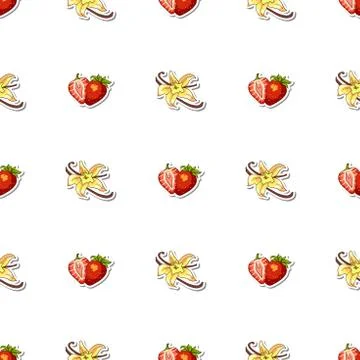 Seamless Pattern Strawberry Vanilla Stock Illustration