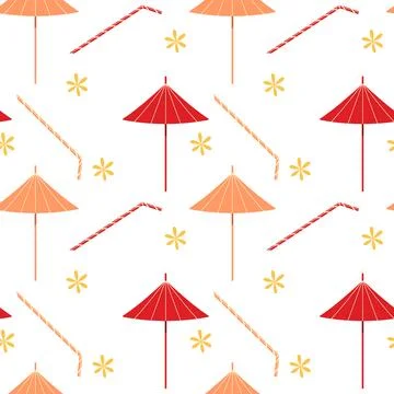Seamless Pattern of Straws and Umbrellas Cocktails decor Minimalist Flat Design Stock Illustration