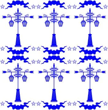Seamless pattern with streetlight in Dutch tile style blue Stock Illustration