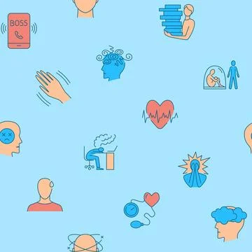 Seamless pattern with stress symptoms and causes Stock Illustration