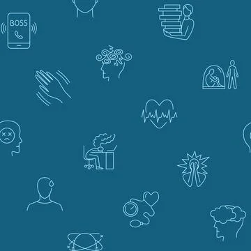 Seamless pattern with stress symptoms in line style Stock Illustration