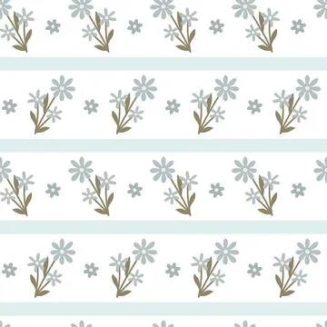 Seamless pattern with stripe simple blue flowers in childish style. Suitable for Stock Illustration