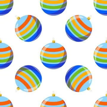 Seamless pattern with a striped ball Christmas tree toy on a white background. Stock Illustration