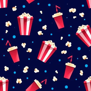 Seamless pattern with striped bucket of popcorn Stock Illustration