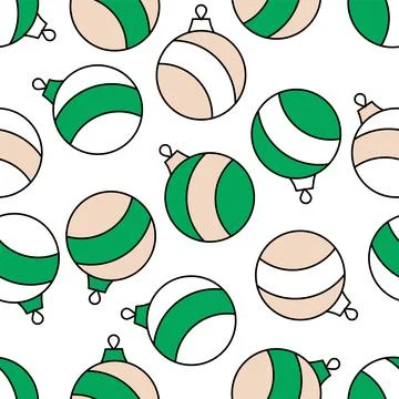 Seamless pattern of striped Christmas balls. Christmas decorations on a white Stock Illustration