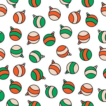 Seamless pattern of striped Christmas balls. Christmas decorations on a white Stock Illustration