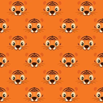 Seamless pattern striped cute tiger face for wallpaper. Illustrazione stock