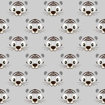 Seamless pattern striped cute white tiger face for wallpaper. Stock Illustration